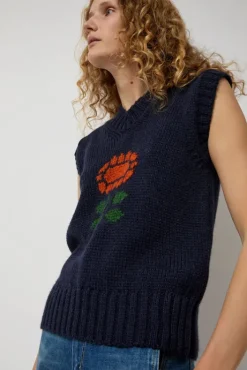 Online Close to the Flower Vest in Navy Collections|Sweaters
