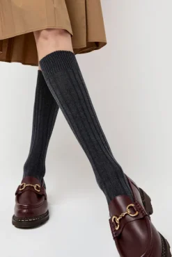 Outlet College Wool Ribbed Socks in Charcoal Collections|Socks & Tights