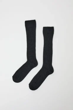 Outlet College Wool Ribbed Socks in Charcoal Collections|Socks & Tights