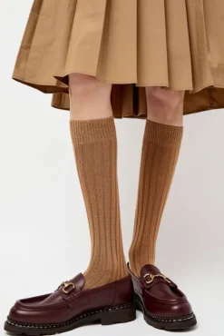 Online College Wool Ribbed Socks in Camel Collections|Socks & Tights