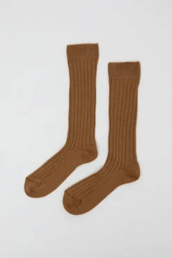 Online College Wool Ribbed Socks in Camel Collections|Socks & Tights