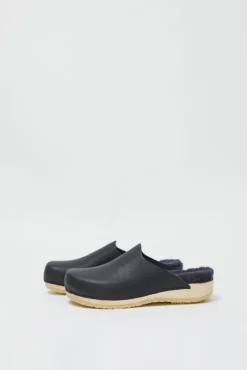 Discount Contour Clog with Shearling on Flat Base in Indigo Collections|Clog Sandals And Shoes