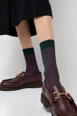 Discount Contrast Stripe Viscose Socks in Grey with Fuchsia Collections|Socks & Tights
