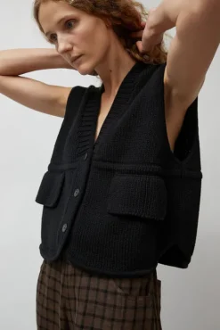 Online Cotton Pocket Waistcoat in Black Collections|Tops