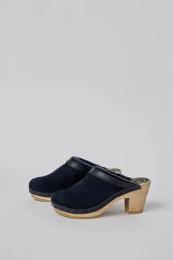 Online Dakota Shearling Clog on High Heel in Navy Suede and Night Collections|Clog Sandals And Shoes