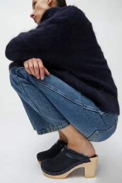 Online Dakota Shearling Clog on High Heel in Navy Suede and Night Collections|Clog Sandals And Shoes