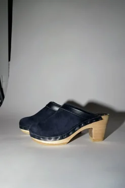 Online Dakota Shearling Clog on High Heel in Navy Suede and Night Collections|Clog Sandals And Shoes