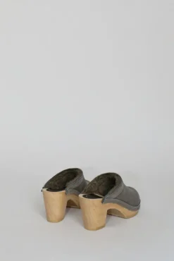 Fashion Dakota Shearling Clog on High Heel in Smoke Suede and Cloud Collections|Clog Sandals And Shoes