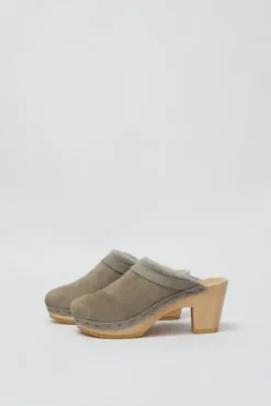 Clearance Dakota Shearling Clog on High Heel in Mist Collections|Clog Sandals And Shoes