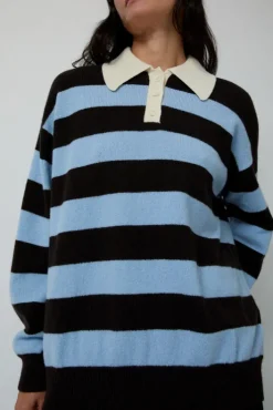 Outlet Edith Stripe Polo Sweater in Dark Brown and Pale Blue Holiday Gift Guide|Collections