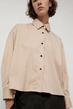Hot Embroidery Shirt in Beige Tops|Clothing