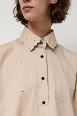 Hot Embroidery Shirt in Beige Tops|Clothing
