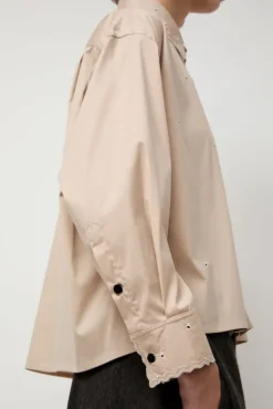 Hot Embroidery Shirt in Beige Tops|Clothing