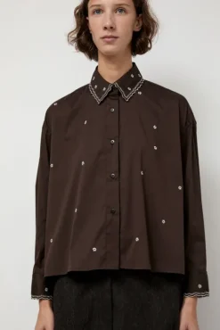 Fashion Embroidery Shirt in Chocolate Collections|Tops