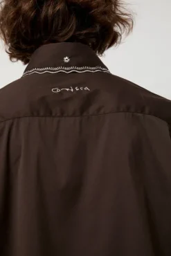 Fashion Embroidery Shirt in Chocolate Collections|Tops