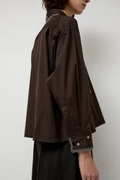 Fashion Embroidery Shirt in Chocolate Collections|Tops