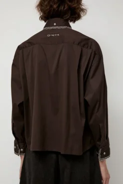 Fashion Embroidery Shirt in Chocolate Collections|Tops