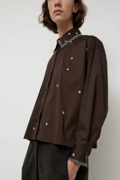 Fashion Embroidery Shirt in Chocolate Collections|Tops