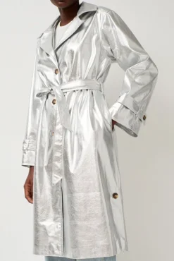 Clearance Emile Trench in Silver Faux Leather Collections|Jackets & Outerwear