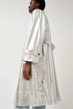 Clearance Emile Trench in Silver Faux Leather Collections|Jackets & Outerwear