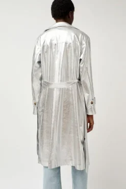 Clearance Emile Trench in Silver Faux Leather Collections|Jackets & Outerwear