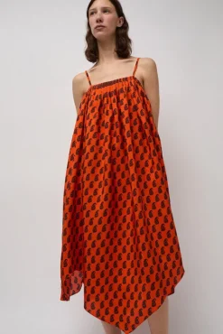Hot Etretat Print Handkerchief Dress in Vermillion Paisley Dresses|Clothing