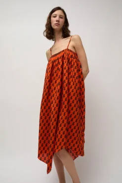 Hot Etretat Print Handkerchief Dress in Vermillion Paisley Dresses|Clothing