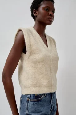 Fashion Fleece Vest in Ecru Sweaters|Clothing
