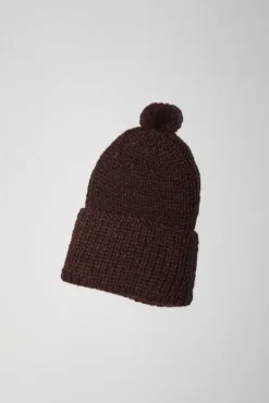 Fashion Fold Up Long Pom Pom Beanie in Dark Brown Collections|Hats