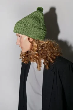 Clearance Fold Up Long Pom Pom Beanie in Grass Collections|Hats