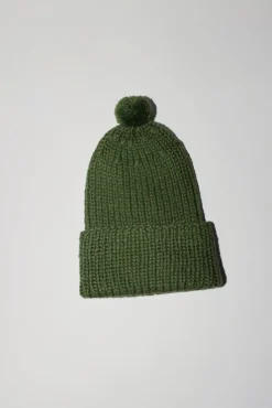 Clearance Fold Up Long Pom Pom Beanie in Grass Collections|Hats