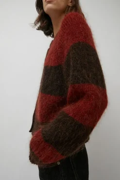 Fashion Foxtail Stripe Cardigan in Red Brown Clothing|Sweaters