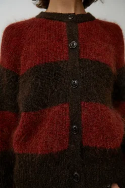 Fashion Foxtail Stripe Cardigan in Red Brown Clothing|Sweaters