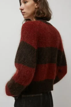Fashion Foxtail Stripe Cardigan in Red Brown Clothing|Sweaters