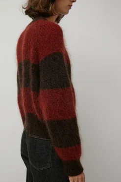 Fashion Foxtail Stripe Cardigan in Red Brown Clothing|Sweaters