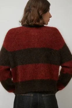 Fashion Foxtail Stripe Cardigan in Red Brown Clothing|Sweaters