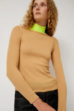 Hot Frederique in Camel and Neon Yellow Sweaters|Clothing