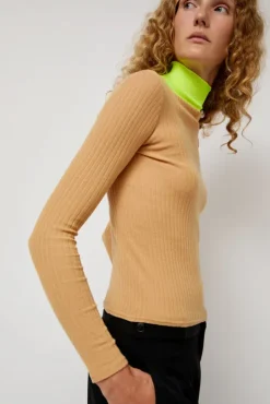 Hot Frederique in Camel and Neon Yellow Sweaters|Clothing