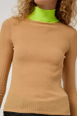 Hot Frederique in Camel and Neon Yellow Sweaters|Clothing