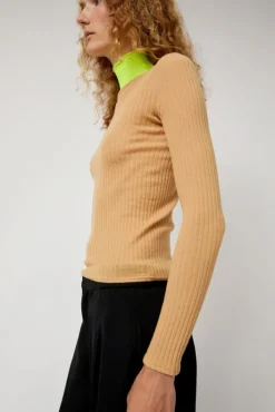 Hot Frederique in Camel and Neon Yellow Sweaters|Clothing