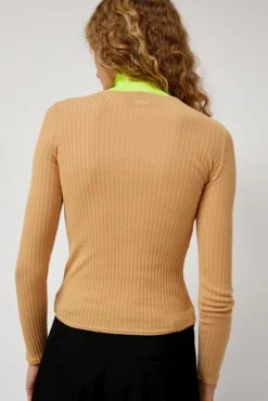 Hot Frederique in Camel and Neon Yellow Sweaters|Clothing