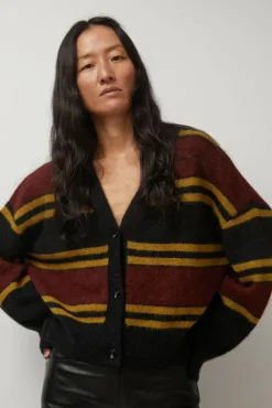 Clearance Gabriel Cardigan in Brown and Black Stripe Collections|Sweaters