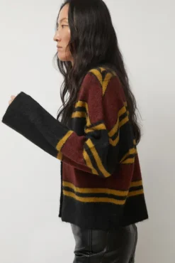 Clearance Gabriel Cardigan in Brown and Black Stripe Collections|Sweaters