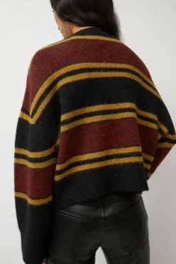 Clearance Gabriel Cardigan in Brown and Black Stripe Collections|Sweaters