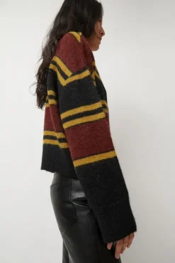 Clearance Gabriel Cardigan in Brown and Black Stripe Collections|Sweaters