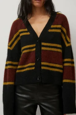 Clearance Gabriel Cardigan in Brown and Black Stripe Collections|Sweaters