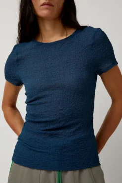 Hot Gauze Ruched Tee in Anthracite Blue Collections|Tops