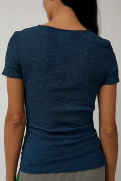 Hot Gauze Ruched Tee in Anthracite Blue Collections|Tops