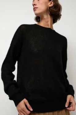 Hot Gauzy Crew in Black Sweaters|Clothing