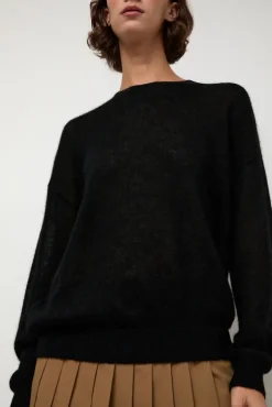 Hot Gauzy Crew in Black Sweaters|Clothing